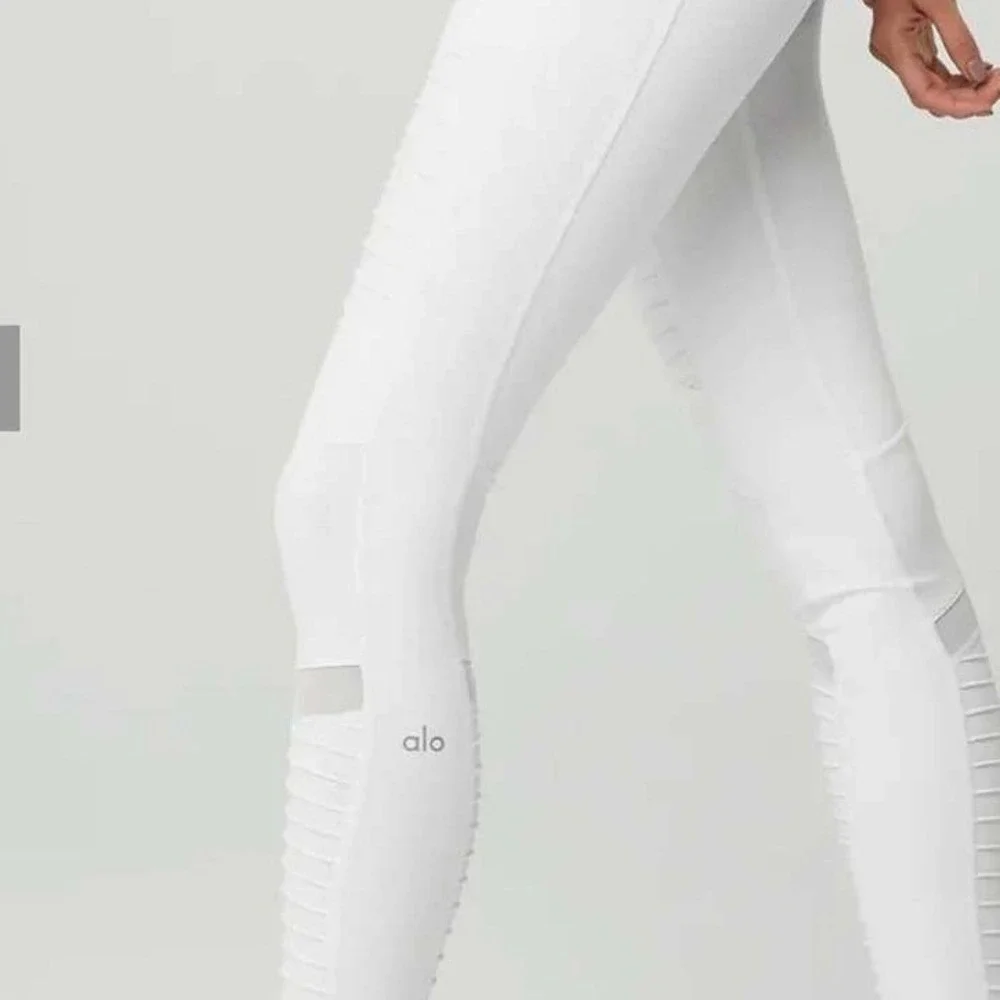 Alo Yoga White High Waist Moto Women Leggings Mesh Detail Size S W5494R